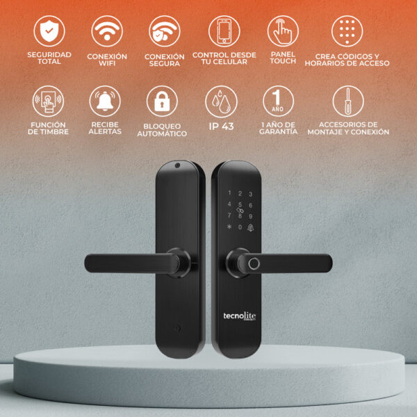 Cerradura Digital Inteligente WiFi con Timbre, 5 Métodos de Apertura, Apertura Ajustable, IP43, Compatible con App móvil - Imagen 3