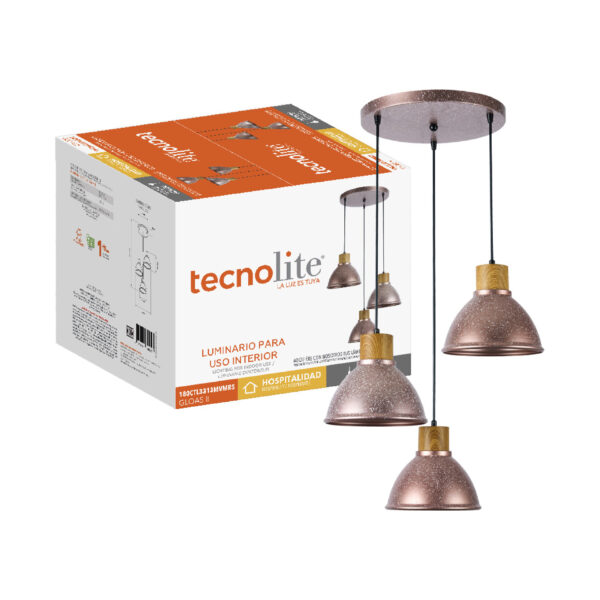 |LAMP-COLG. GLOAS II 60W Max, 100-240V, BASE E27X3 ROS 2/2 - Imagen 2