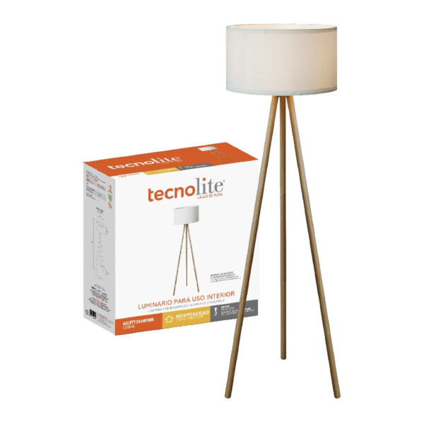 LAMP-PIE. E27X1,60W MAX, 100-240V BCO/MADERA - Imagen 3