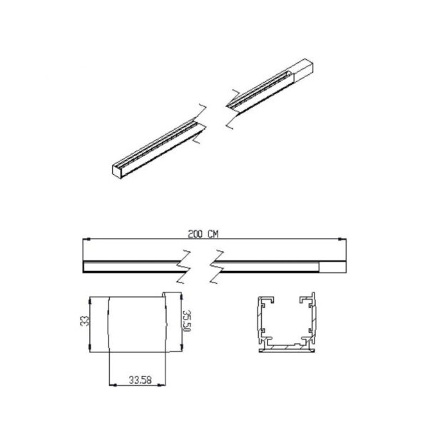 |Riel de tres circuitos para sobreponer de 2 mts. Color: Negro - Imagen 3