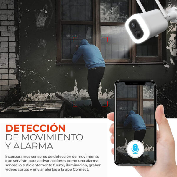 |CÁMARA EXTERIOR WIFI, 1080P 4.5W, 500LM, 6500K, MICRÓFONO Y ALTAVOZ, VISIÓN NOCTURNA, Y DETECTOR DE MOVIMIENTO - Imagen 4