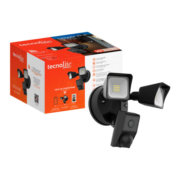 |CÁMARA EXTERIOR WIFI, C/DOBLE LÁMPARA INTEGRADA 25W, 100-240V, 2300LM, 6500K VIDEO HD 1920X108P, AUDIO 2 VÍAS, VISIÓN NOCTURNA Y DETECTOR DE MOVIMIENTO NGRO - Imagen 2