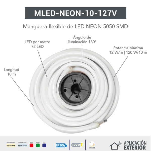 MANGUERA FLEXIBLE LED NEON 5050SMD 127V IP65 10 METROS - Imagen 4
