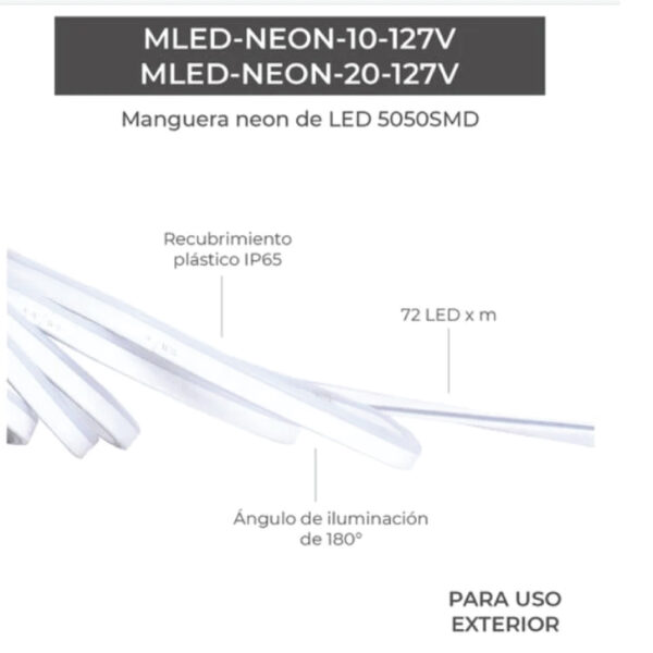 MANGUERA FLEXIBLE 72 LEDS X METRO, 5050 SMD NEON, EXTERIOR 20 M BC - Imagen 2
