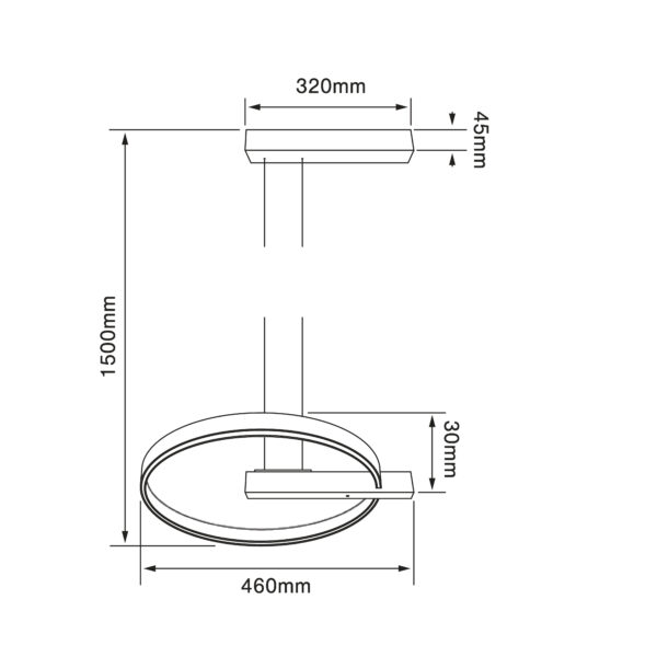 LAMP-COLG. LED AZORES PENSIL 34W, 100-240V, 1500LM, 3000K NGR - Imagen 3