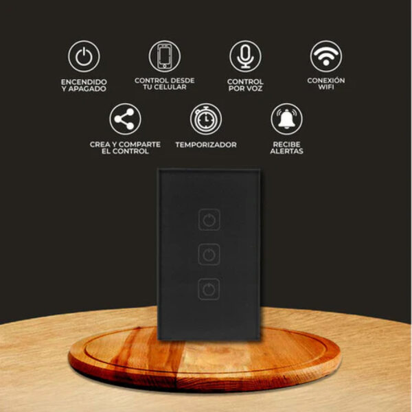 |APAGADOR INTELIGENTE WIFI,  3 BOTONES TÁCTILES, S/NEUTRO CREATOR SN III NGRO - Imagen 3