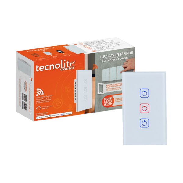 |INTERRUPTOR DE LUZ INTELIGENTE, 3 BOTONES TÁCTILES, WI-FI, BCO - Imagen 3