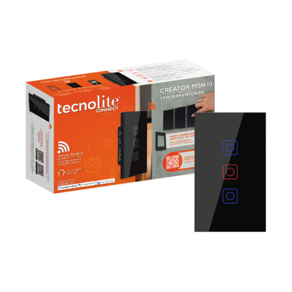|INTERRUPTOR DE LUZ INTELIGENTE, 3 BOTONES TÁCTILES, WI-FI, NGRO - Imagen 2